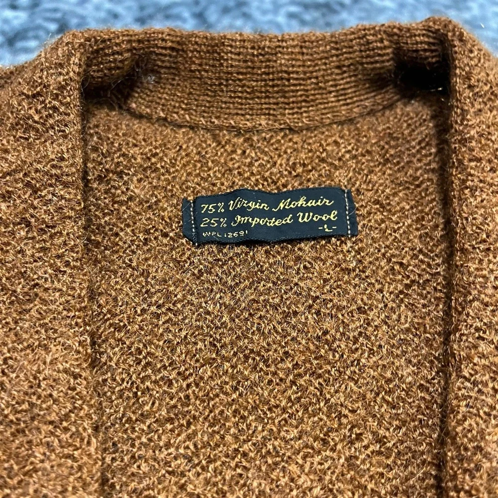 Vintage 70s 80s Mohair Wool Cardigan Sweater‎ Large Burnt Orange Grandpa Casual